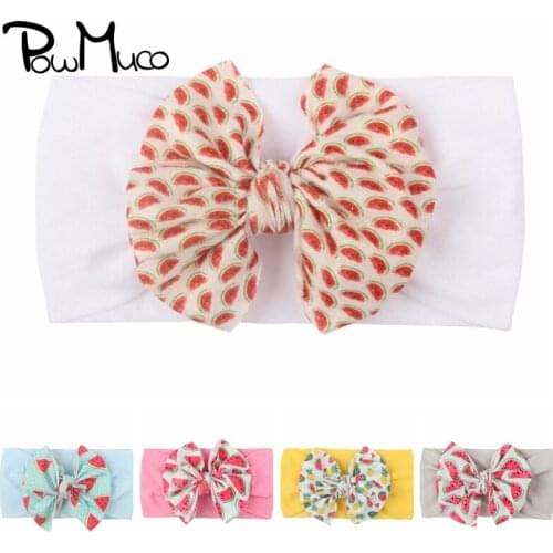 Powmuco Fashion Cartoon Print Bowknot Baby Nylon Hairband Cute Watermelon Pattern Bows Elastic Headband Kid Headwear Photo Props
