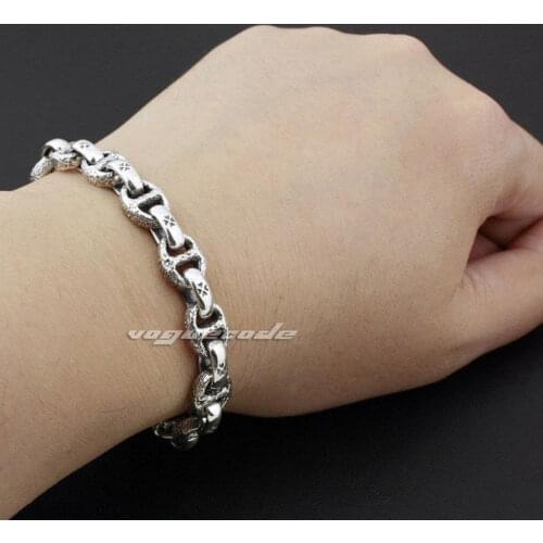 Punk Rocker Fashion Lion Head Cuff Links Solid 925 Sterling Silver Handmade Cool Mens Biker Bracelet 8H011 -- 6.6"~11.4"