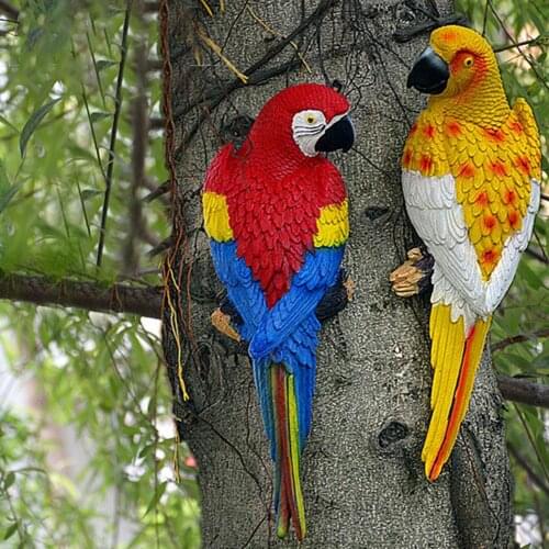 Parrot Statue Wall Mounted Vivid Multi-Color Realistic Parrot Ornament for Patio
