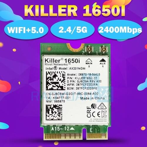 Killer 1650i AC Dual Band 2.4Gbps Wireless AX201NGW Wifi Card AX201NGW 802.11AX/A/B/G/N Bluetooth 5.0 Laptop for Windows 10