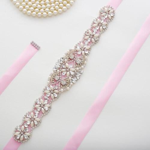 Crystal Pearls Wedding Belt Rhinestones Bridal Belt Silver Diamond Bridal Sash For Wedding Accessories Belt