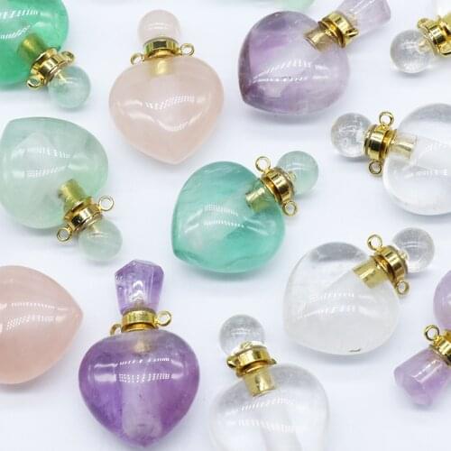 Lovely Heart Crystal Perfume Wishing Bottle Pendant Necklace Amulet Natural Amethysts Quartz Stone Oil Diffuser Choker Necklaces