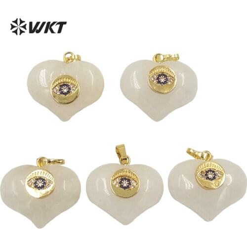 P1661 Lady Charming CZ evil eye Stone pendant simple loop gold crystal heart quartz pendant for necklace