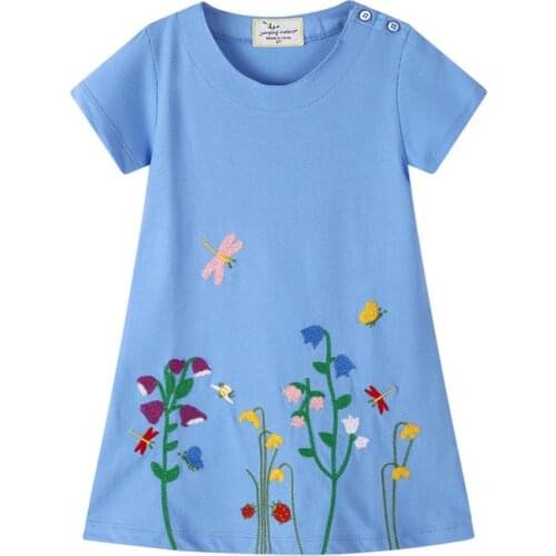 Jumping Meters Dress Flowers Embroidery Girls Princess Dress Summer Cotton Childrens Clothes for girls Wear