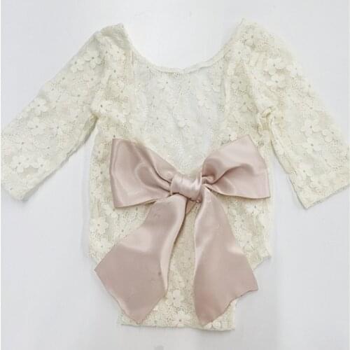 Princess Party Toddler Lace Long Sleeve Rompers Big Bow Flower Pattern Little Girls Lovely Style BacklessJumpsuit Clothing