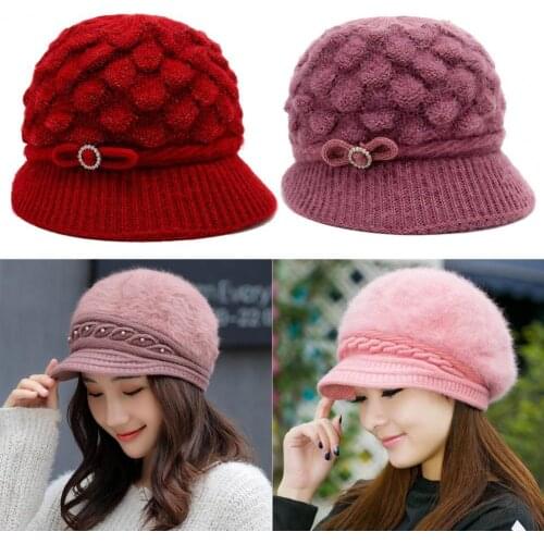 Dropshipping!!Fashionable Winter Warm Knit Hat Non-shedding Breathable Vibrant Color Warm Knit Hat with Visor for Women