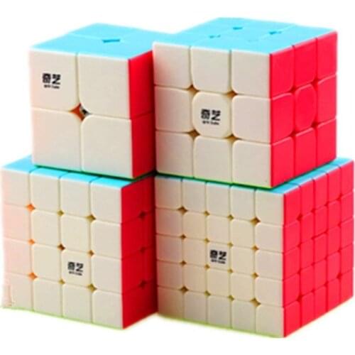 Qiyi 4 Pack Magic Cube Bundle 2x2x2 3x3x3 4x4x4 5x5x5 Stickerless Twist Speed Puzzle Cube Set Professional Multi-Color Smooth