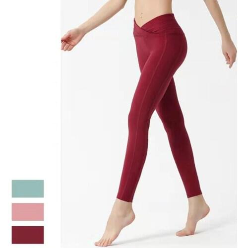 Front Waist Cross Exposed Navel Nude Feeling Comfortable And Fit-Fitting Sports Yoga Pants Womens High-Elastic Nylon Fitness Pa