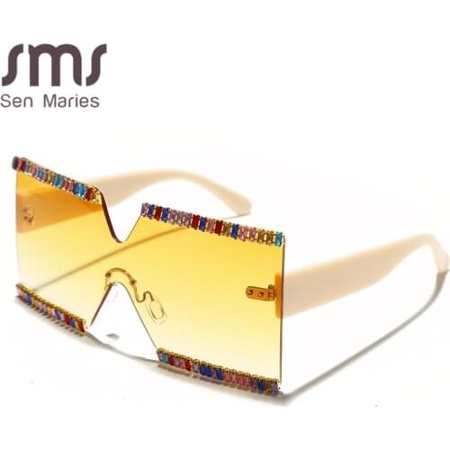 Oversized Square Rhinestone Sunglasses Women 2020 Mix Diamond Design Big Frame Luxury Large Flat Top Sun Glasses Trendy Shades