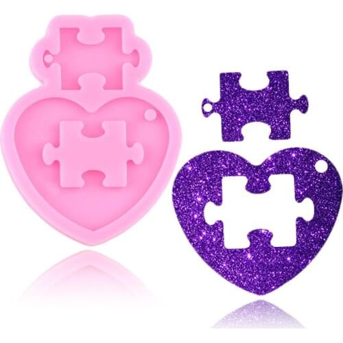 Super Glossy Heart Puzzle Keychain Silicone Mold Necklace Epoxy Craft Resin Molds DIY Handmade Polymer Clay Pendant Mould