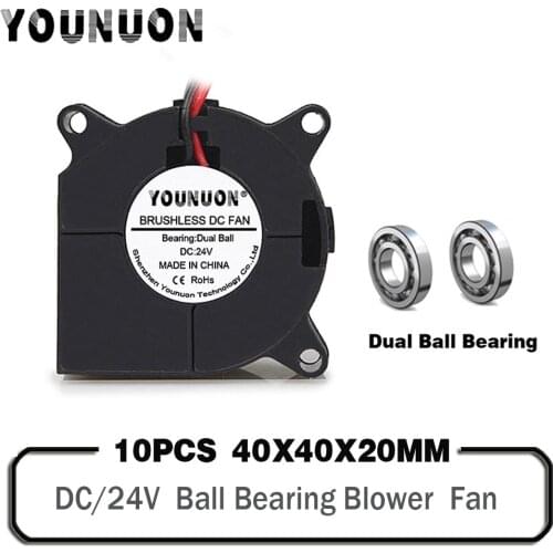 1Pcs YOUNUON DC 24V 40mm 40mmx20mm Dual Bearing Bearing 3D Printer Fan 4cm 40x40x20mm Turbo Blower Fan