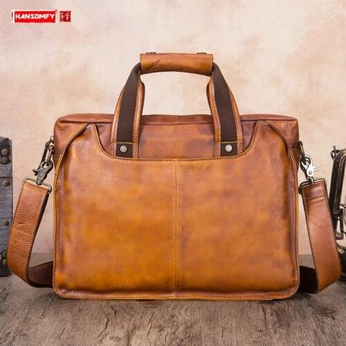 Vintage Leather Mens Briefcase Handmade Laptop Bag Men Cowhide Genuine Leather Handbag Real-leather Shoulder Messenger Bags