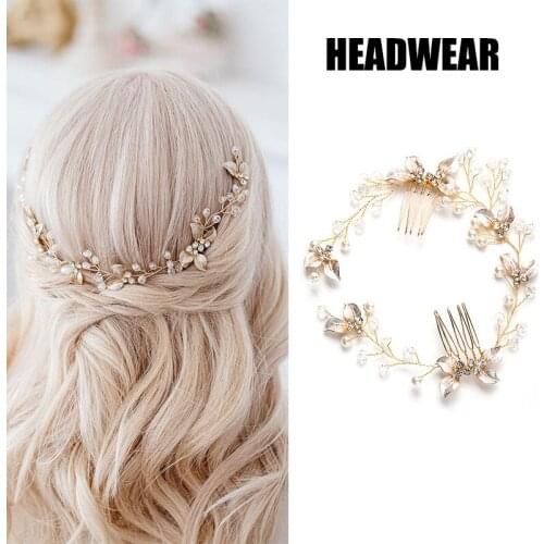 Golden Leaf Hairpin Headdress Comb Back Comb Hair Accessories Bridal Wedding Hair Decoration LXH