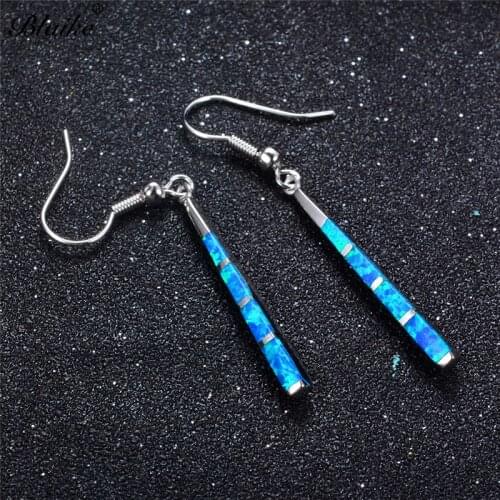 Blaike Baseball Bat Blue Fire Opal Long Dangle Earrings For Women 925 Sterling Silver Jewelry Birthstone Earrings Boho Jewelry