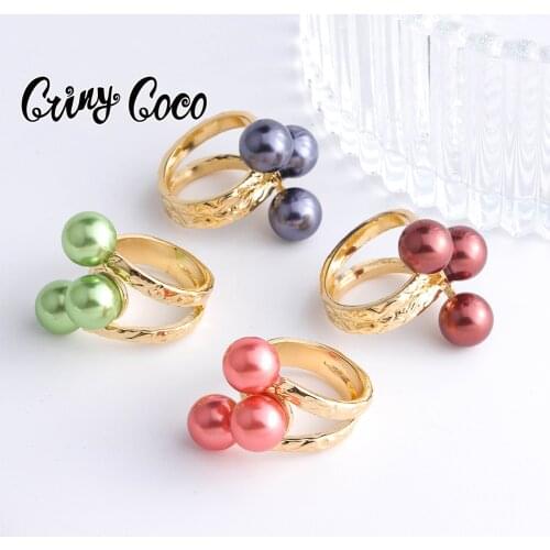 Cring Coco Ladies Rings Female Colorful Pearls Jewelry 2021 New Hawaiian Golden Ring Fashion Gold Rings for Women Travel Gifts