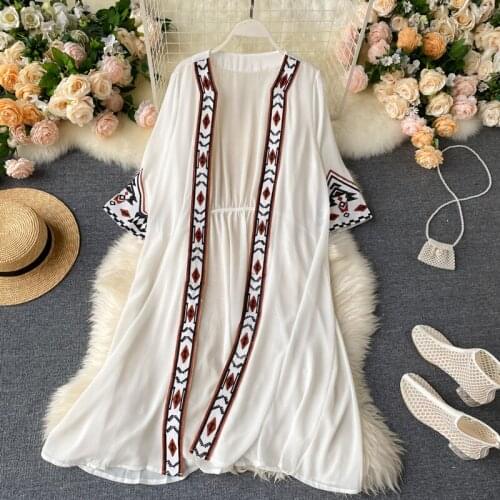 Women Summer Sunblock Beach Cardigan Chic Embroidery No Buttons Air Conditioning Cardigan