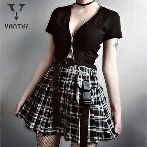 Sexy Tops Women Street New Cardigan T-shirt Women Double Zipper V-neck Sexy Tight Midriff Short Sleeve Woman Dress for Girl