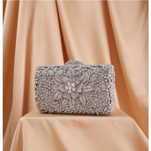 Gold floral Rhinestone bags Ladies Crystal Clutch Bag Women Evening Party silver Purse Square Shape Diamond Women’s Shoulder Bag