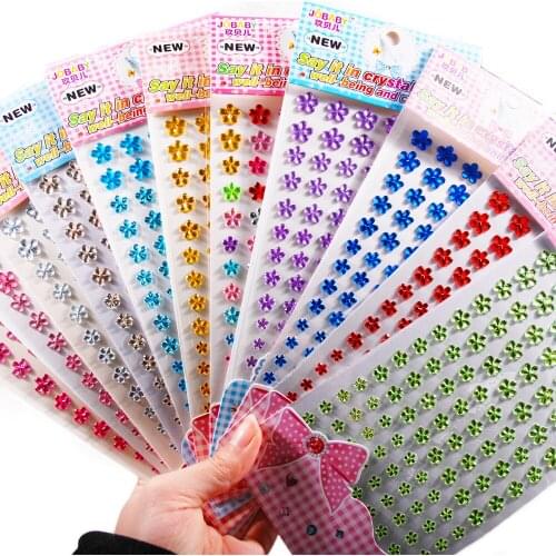 1set Flower Motif Acrylic Rhinestone Mobile Phone PC Car Art diy Self Adhesive Decal Styling Flatback Nail Art Decoration Stone