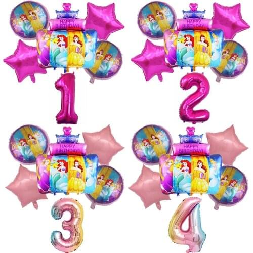 1set Disney Princess Cake Aluminum Foil Balloon Baptism Birthday Decoration Party 32-inch Number Balloon Set Childrens Day Gift