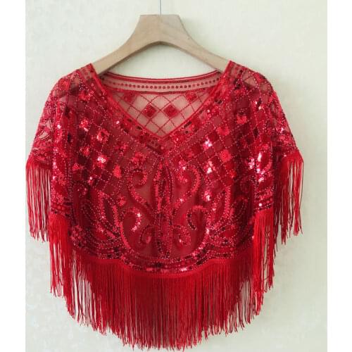 1920s Shawl Wraps for Women Sequin Beaded Evening Cape Bolero Gatsby Shawl Flapper Cover up 9730