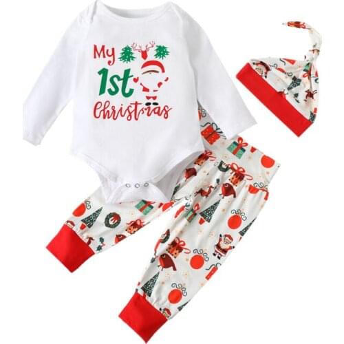 2021 Infant Clothing Girls Boys Long Sleeve Bodysuits Pants Hat Children Christmas Clothes Spring Outfits 3-18M