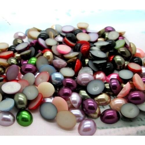 300Pcs Mixed 8x10mm Oval Half Round Pearl Beads Craft Cabochon Scrapbook Decoration Flatback Nail Art Garment Beads DIY