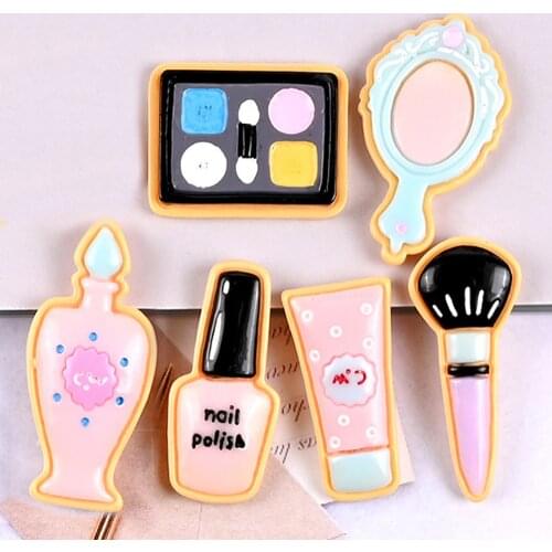 50pcs Mix Mini Cosmetic Mirror Nail Polish Hand Cream Perfume Bottle Makeup Brush Flatback Planar Resin Cabochon DIY Crafts