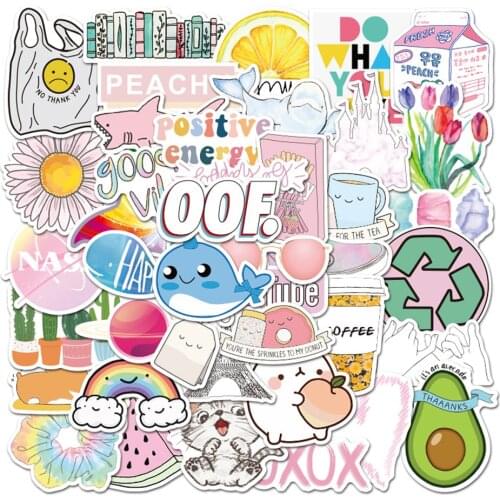 50Pcs VSCO Vinyl Ins Stickers Girl Essential Stuff for Water Bottles Laptop Skateboard Luggage Notebook Refrigerator Toy Sticker