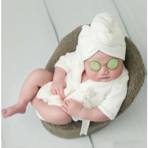 Bathrobes Wrap Newborn Photography Props Bath Towel Solid Color Warm Baby Robe with Belt Photo Shoot Accessories