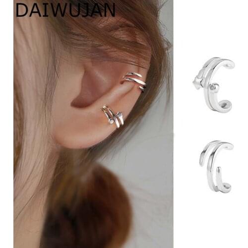 DAIWUJAN Bohemian Multilayers Ear Bones Clips Earrings For Women Punk 925 Silver Star Ear Cuff Without Pierced Party Jewelry