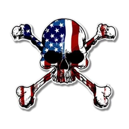 American Flag Skull with Crossbones - Vinyl Sticker Waterproof Decal