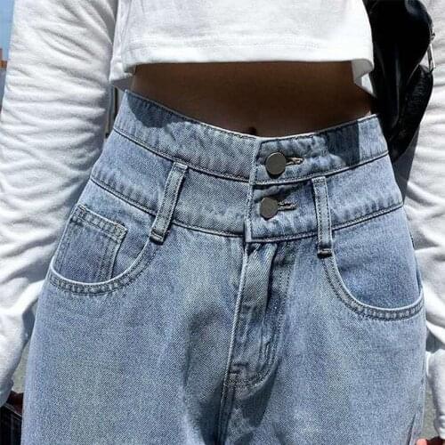 Nice new spring and autumn dad high-waisted jeans female black-grey Harlan straight pants tide Zipper Fly Pockets