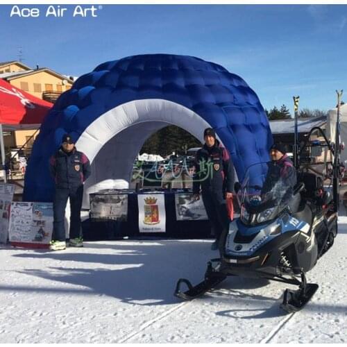 Customized blue white exhibition dome inflatable shelter trade show kiosk igloo dome for event gathering station