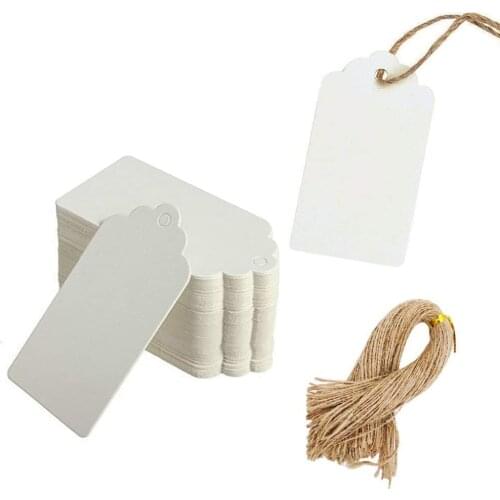 KAKA SENLIN 100pcs White Kraft Paper Gift Wrapping Tags DIY Hang Tag with Free 100 Root Natural Jute Twine(Water Ripple)