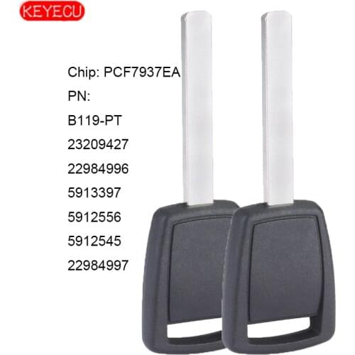 KEYECU 2PCS/Lot Replacement Uncut Transponder Chip PCF7937EA Ignition B119-PT Key for GM Chevy