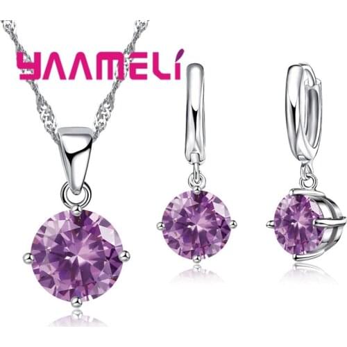 New Arrival Elegance Women Wedding Jewelry Set 925 Sterling Silver Necklace Earrings 8 Colors Optional For Wholesale