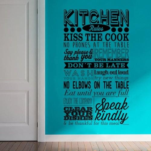 Kitchen Rules Wall Decals Kiss The Cook Quote Wall Sticker Kitchen Decoration Wall Mural Fridge Removable Vinyl Sticker AY1042