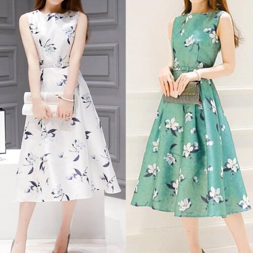 Sleeveless Summer Women Dresses With Belt High Waist Retro Vestidos Polka Dot Print Casual Long Swing Runway Maxi Dress Party