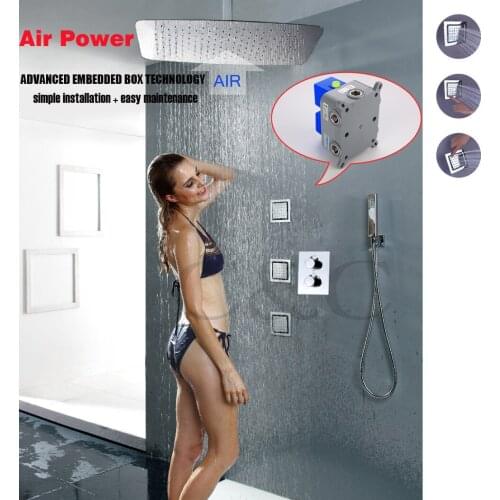 Top Technology! With Embedded Box UFO Air Drop Shower Head Thermostat Bathroom Rainfall Shower Bath Faucet 002T-55X35TA-3MF
