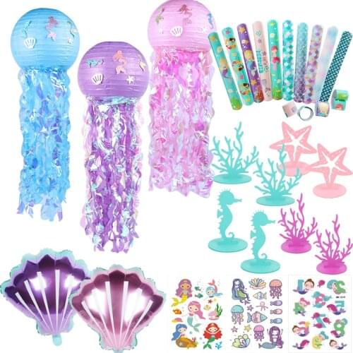 Cute Mermaid Party Favors Starfish Shell paper Lantern Memaid Clap Bracelet Tattoo Stickers Birthday Party Decorations girl gift