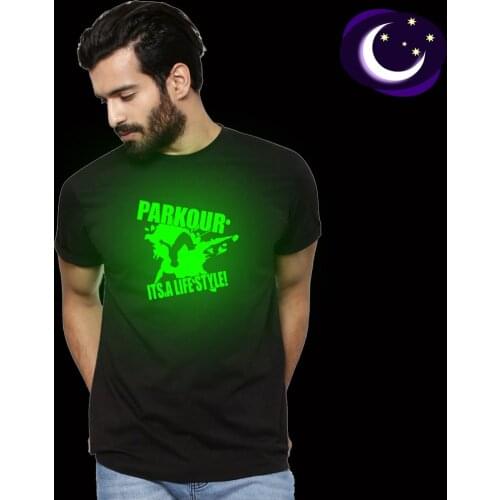 Summer Fluorescent Parkour Its A Lifestyle T Shirt Male Casual Luminous Letter Printed Casual T Shirts Mens Glow In Dark Shirt