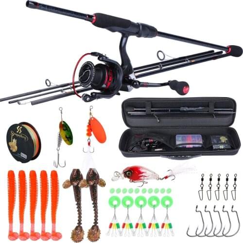 Sougayilang 1.8m-2.4m Fishing Rod Set Carbon Fishing Rod and 13+1BB Spinning Fishing Reel and Line Bag Fishing Accessories