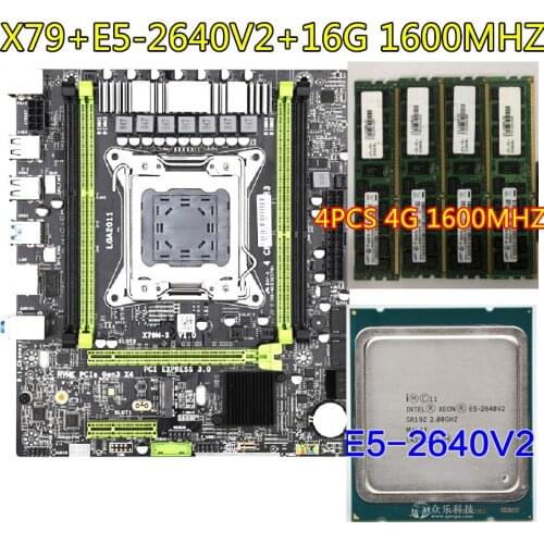 HUANANZHI X79 chipset Placa base LGA2011 Mini-ATX combination E5 2640 V2 2GHz CPU 4 Uds x 4GB = 16GB DDR3 1600Mhz de memoria ECC