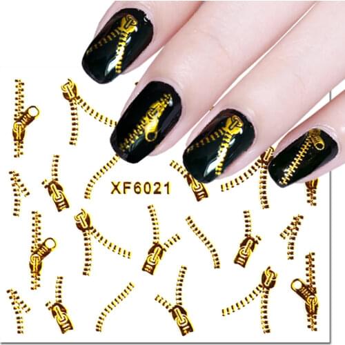 1 Sheet 3D Gold Zipper Sticker On Nail Spider Feather Design Water Transfer Decal For Nail Art Decoration Manicure Slider LA1553
