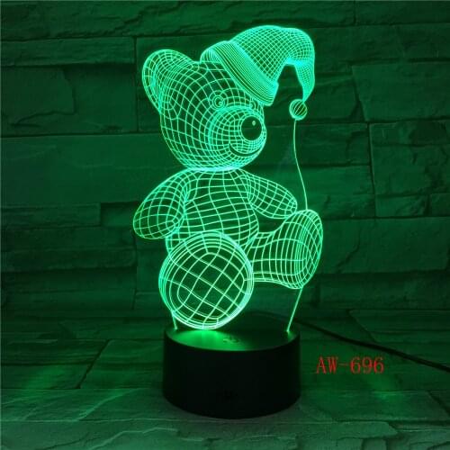 Novelty Cute Bear Wearing Hat 3D Night Light 7 Color Change Bedroom Baby Sleeping Tafellamp Child New Year Christmas Gift 696