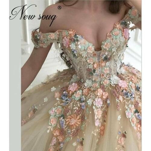 3D Applique Charming Prom Dress 2021 Robe De Soiree Ball Gown Evening Dresses For Wedding Dubai Off The Shoulder Party Dress