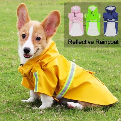 Pet Raincoats Dog Outdoor Rain Coat With Reflective Strip Waterproof Clothes Poncho Jacket Breathable Hoodie For Large Dog Puppy