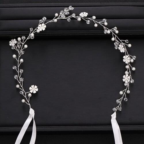 Silver Color Crystal PearlHeadband Flower Wedding Hair Accessories Hair Band Female Headband Bridal Tiara Headband Handmade