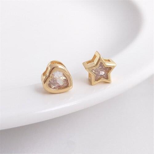 14K Gold Filled Zircon heart-shaped five-pointed star bead pendant handmade diy with bead bracelet necklace accessories